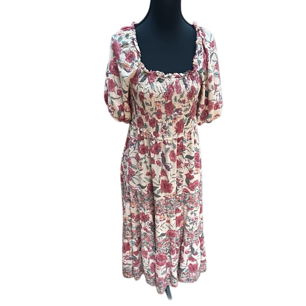 GigiO Floral Boho Beach Smocked Maxi Dress EUC Size M